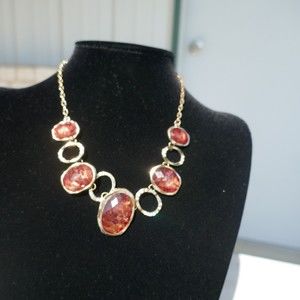 Vintage Baskin Brothers Necklace Goldtone Links With Brown-Orange Acrylic Stones